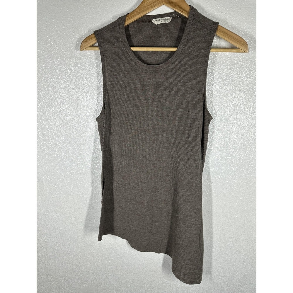 Bear Dance Tank Top‎ Womens Medium Brown Ribbed Knit Asymmetrical Hem Tunic